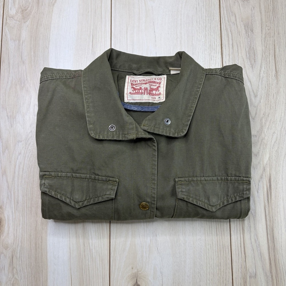 Levi's Women Army Military Field Jacket Olive Green Medium Drawstring Cotton